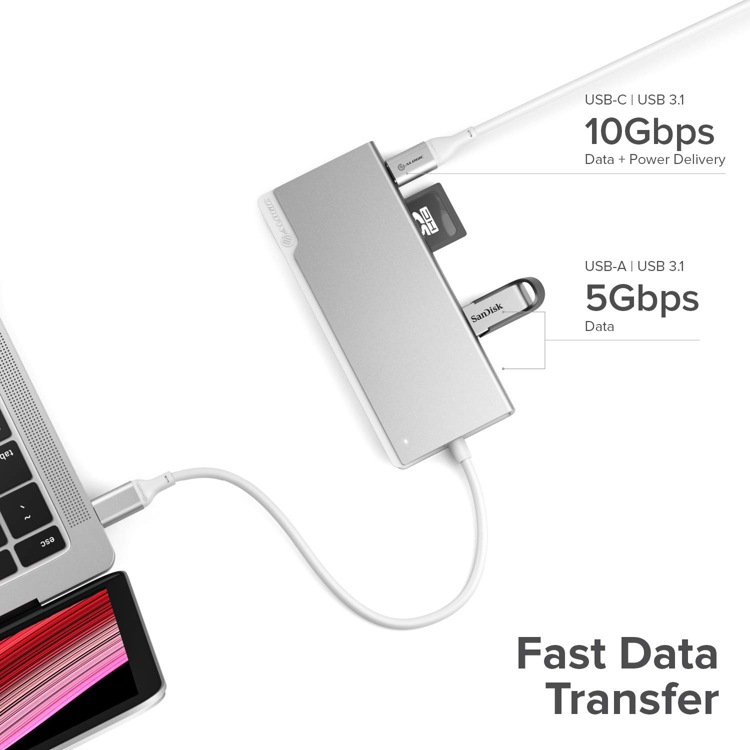 ALOGIC USB C Hub, 6-in-1 Hub,4K HDMI,2 USB 3.01 USB C with Data & 100W Laptop Charging,Micro/SD Card Reader,Dock Uni, for MacBook Pro/Air(Thunderbolt 3 Compatible),iPad Pro, XPS and More (Silver)