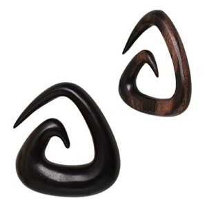 Cocobul Body Jewelry Pair of 0 Gauge (8mm) Organic Sono Wood Triangle Shaped Spiral Tapers [F09-023]