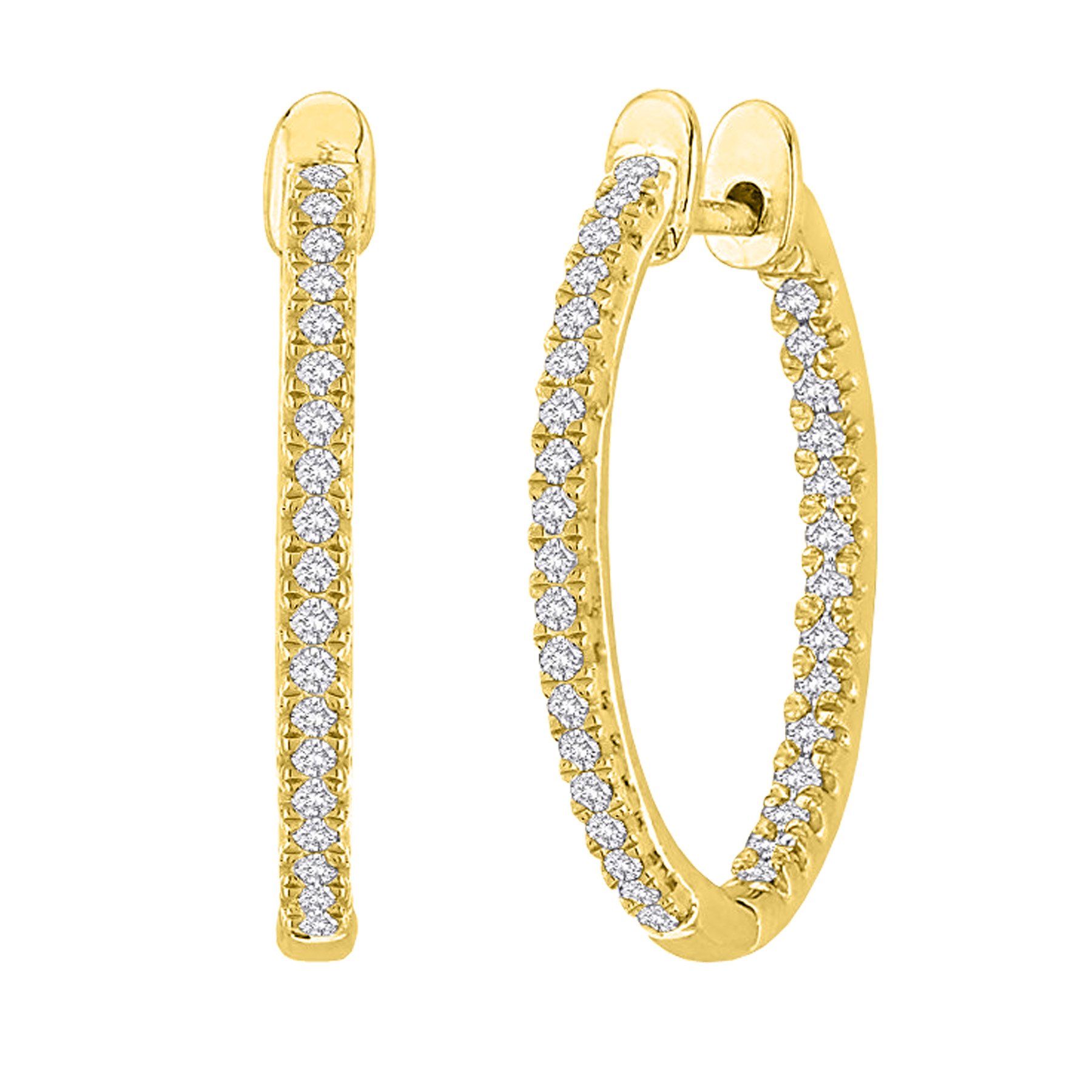 Houston Diamond District 1 Carat t.w. Oval Inside Outside Hoop Earrings Value Collection 14K Yellow Gold size - 1.01 Carat