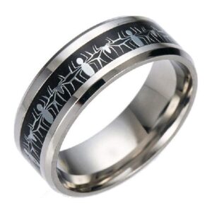 Spiderman Ring Groove Inlay Titanium Stainless Steel Silver Promise Ring Band