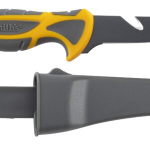 Smith’s 4” Lawaia Baitbreaker Fillet Knife w/ Gut Hook – Yellow & Grey – Corrosion-Resistant Stainless-Steel Blade - Serrated Edge - Plastic Sheath w/ Clip – Ergonomic Handle – Razor Sharp