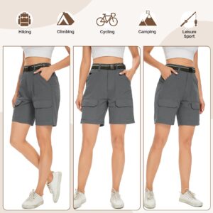 Jessie Kidden Womens Stretch Cargo Hiking Shorts Quick Dry Elastic Waist 7" Casual Shorts for Women Grey