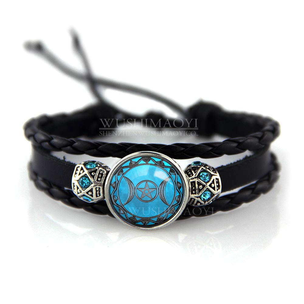 WUSHIMAOYI Triple Moon Goddess Bracelet Moon Goddess Jewelry Wiccan jewelry Moon Bracelet Braid Leather Bracelets