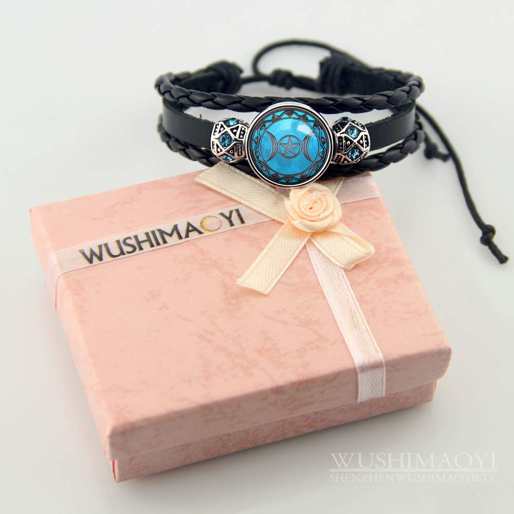 WUSHIMAOYI Triple Moon Goddess Bracelet Moon Goddess Jewelry Wiccan jewelry Moon Bracelet Braid Leather Bracelets