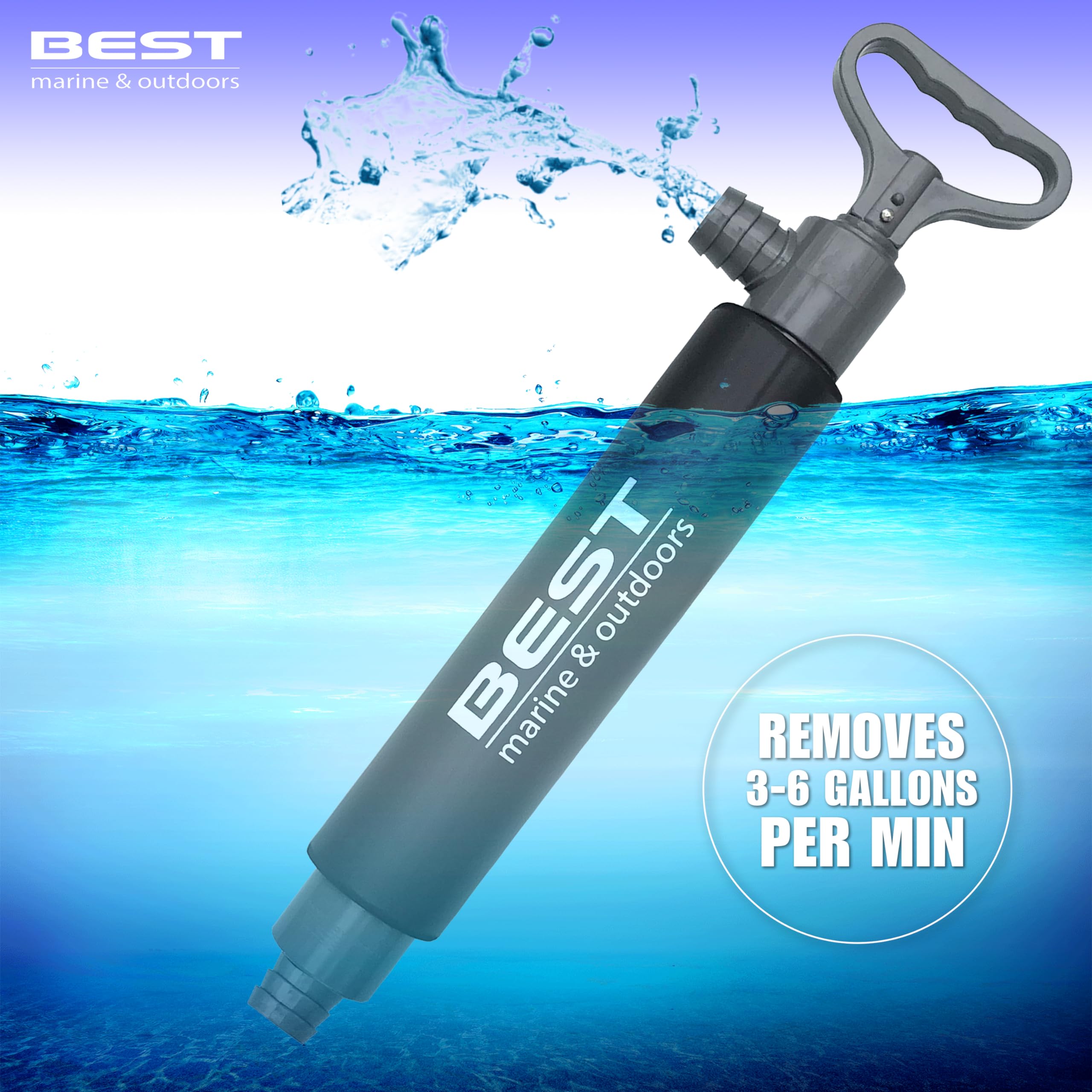 Best Marine and Outdoors Manual Bilge Pump, Portable Hand Water Pumps with 2ft Hose, Kayak & Boat Emergency Accessories, Small, Hand Operated, Suction & Siphon Water Extractor & Removal