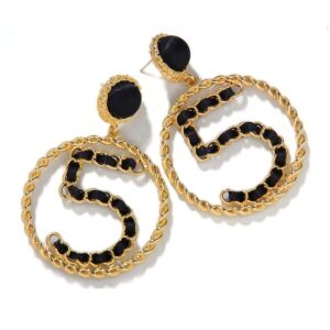 women jewelry simple simulated pearl number 5 big circle earrings black ribbon weaves,b style