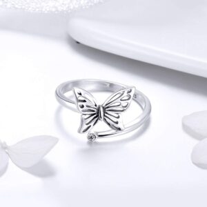 925 Sterling Silver Dainty Butterfly Expandable Open Cuff Rings Statement Ring Engagement Rings Adjustable Animal Promise Band Ring for Women