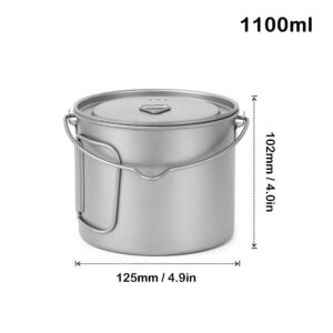 LIXADA 1100ml/2800ml Titanium Pot Ultralight Portable Hanging Pot with Lid and Foldable Handle Outdoor Camping Hiking Backpacking (1100ml)