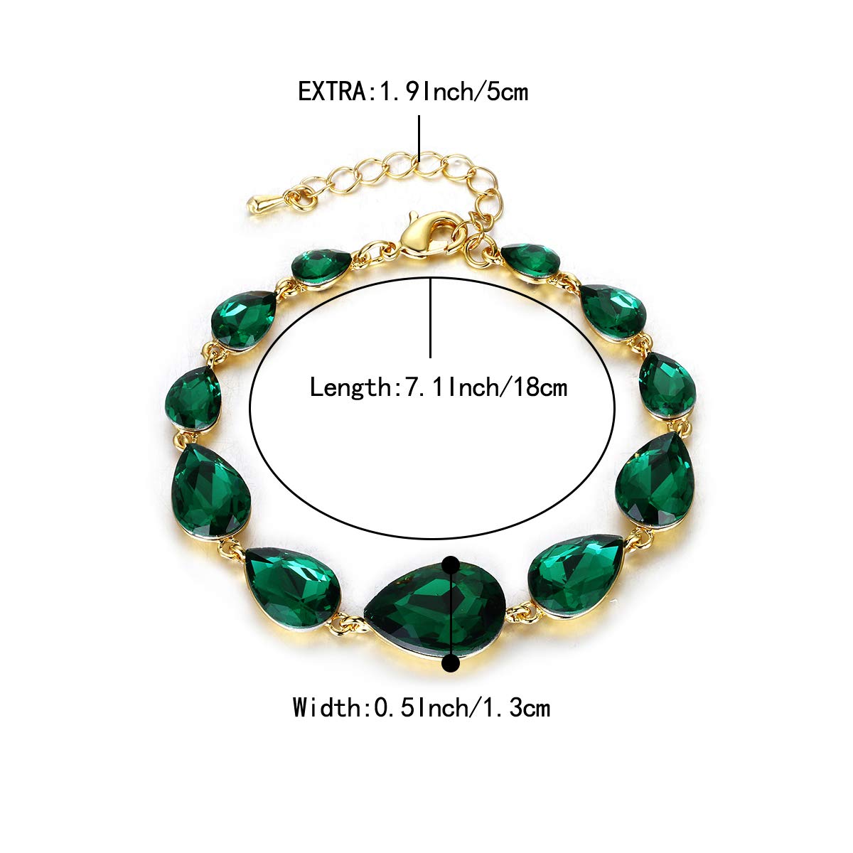 BriLove Wedding Bridal Crystal Bracelet for Women Multi Teardrop Bracelet Emerald Color Gold-Toned