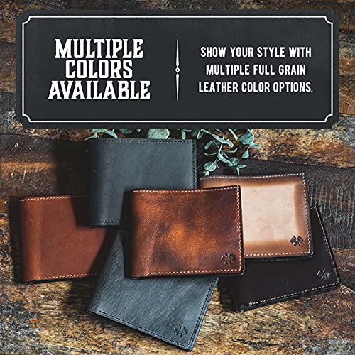 Main Street Forge Bifold Leather Wallet For Men | Made in USA | Mens Bifold Wallets | American Made | Tobacco Snakebite Brown