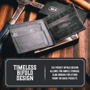 Main Street Forge Bifold Leather Wallet For Men | Made in USA | Mens Bifold Wallets | American Made | Tobacco Snakebite Brown