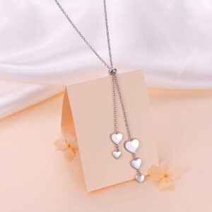 YinShan Long Chain Dainty Necklace Simple Style 925 Sterling Silver Pendant Adjustable Y Shaped Back Necklace Jewelry (multiple heart)