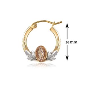 14k Gold Hoop Earrings Virgin Mary for Women – Nice Tri Color Unique Mother Jewelry Gift - Yellow White Rose Hoops - Hermoso Aretes De Mujer Oro (25)