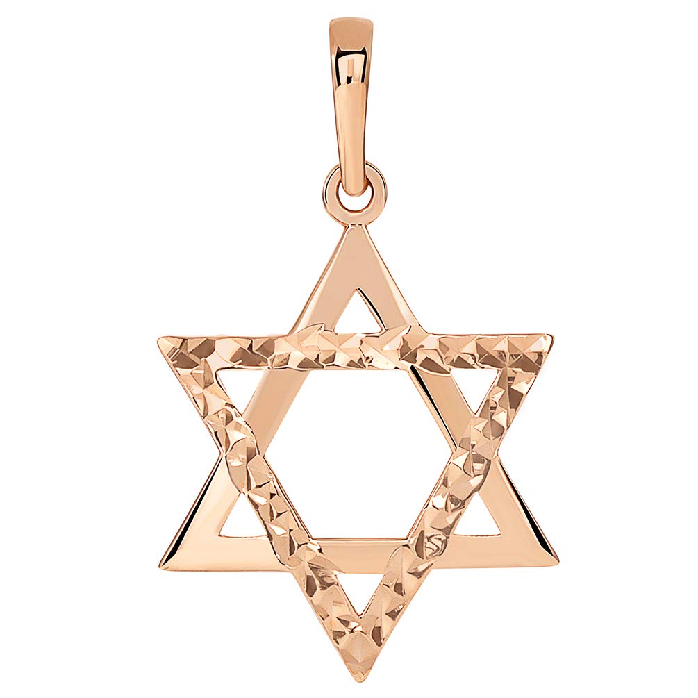 Jewelry America 14k Rose Gold High Polished and Sparkle Cut Hebrew Star of David Pendant (25 x 15mm)