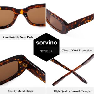 SORVINO Rectangle Sunglasses for Women Men 90s Vintage Retro Sunglasses Square Frame Black Frame/Grey Lens