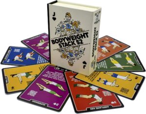 stack 52 bodyweight exercise cards: workout playing card game. designed by a military fitness expert. video instructions included. no equipment needed. burn fat build muscle. (updated bodyweight deck)