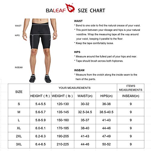 BALEAF Padded Bike Shorts for Men Cycling Shorts Padding Pockets UPF 50+ Black M