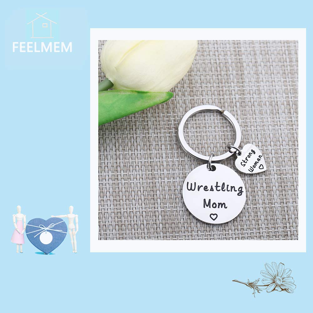 FEELMEM Wrestler Gifts Keychain Wrestling Mom Gift Wrestling Jewelry Gift for Wrestling Mom Wrestling Sports Mom or Wrestling Coach (Silver)