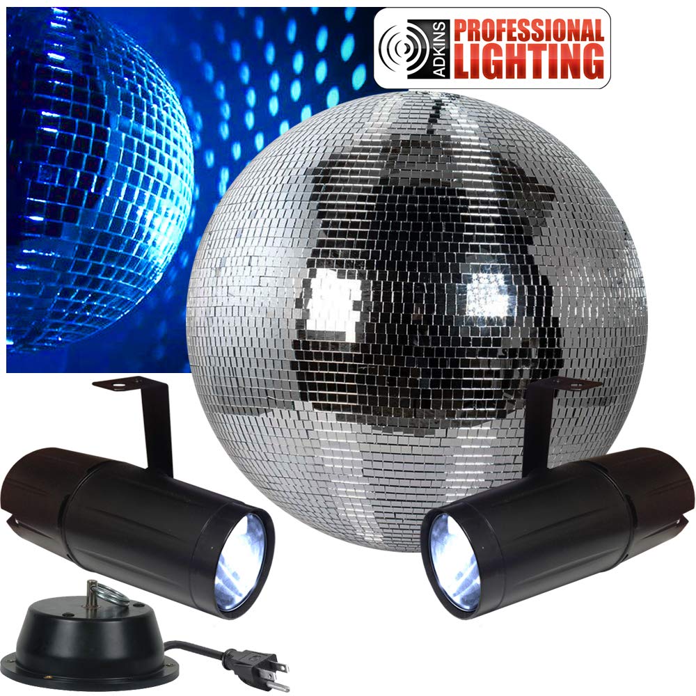 12" Disco Mirror Ball Complete Party Kit with 2 LED Pinspots and Motor - Adkins Professional Lighting