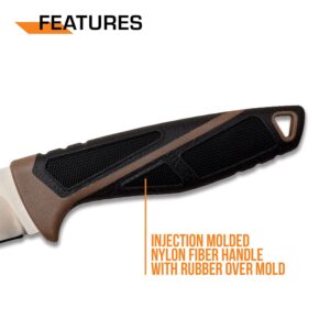 Elk Ridge - Outdoors Fixed Blade Knife - Satin Finish Stainless Steel Blade, Black/Brown Nylon Fiber Handle w/Rubber - Nylon Sheath, Fire Starter - Hunting, Camping, Survival - ER-200-23BR