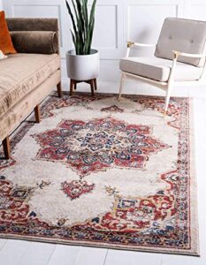 unique loom utopia collection traditional classic vintage inspired area rug with warm hues, 2' 2" x 3' 1" rectangle, cream/blue