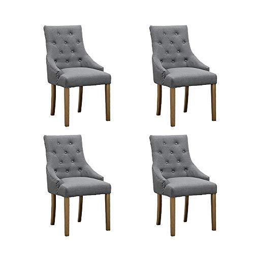 HomeSailing 4 Comfy Armchairs Dining Room Chairs with Arms Only Grey Fabric Upholstered Kitchen Chairs High Back Button Tufted Padded Side Chairs for Living Room Wood Oak Legs Chairs (Gray Set of 4)