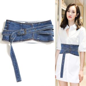 shengweiao Women's Denim Peplum Waist Cinch Belt Wide Corset Belts (Blue, 24"-27.5")