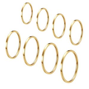 Rinspyre 8 Pieces Stainless Steel 1mm Women's Stacking Ring Set Plain Band Dainty Knuckle Midi Rings Comfort Fit Gold Tone