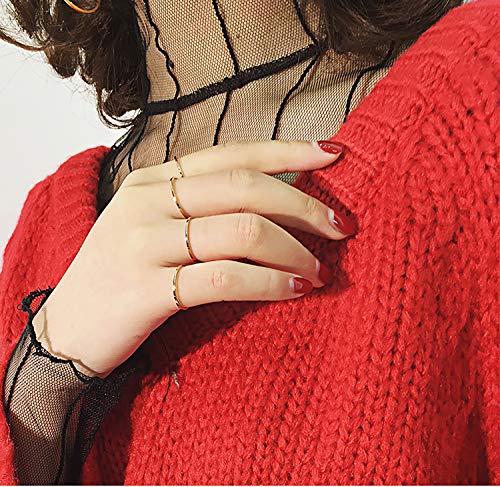 Rinspyre 8 Pieces Stainless Steel 1mm Women's Stacking Ring Set Plain Band Dainty Knuckle Midi Rings Comfort Fit Gold Tone