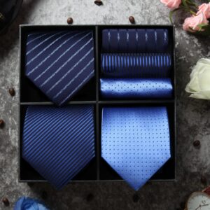 HISDERN Lot 3 PCS Ties for Men Business Ties and Pocket Square Sets with present Box Classic Silk Tie Collection & Handkerchief