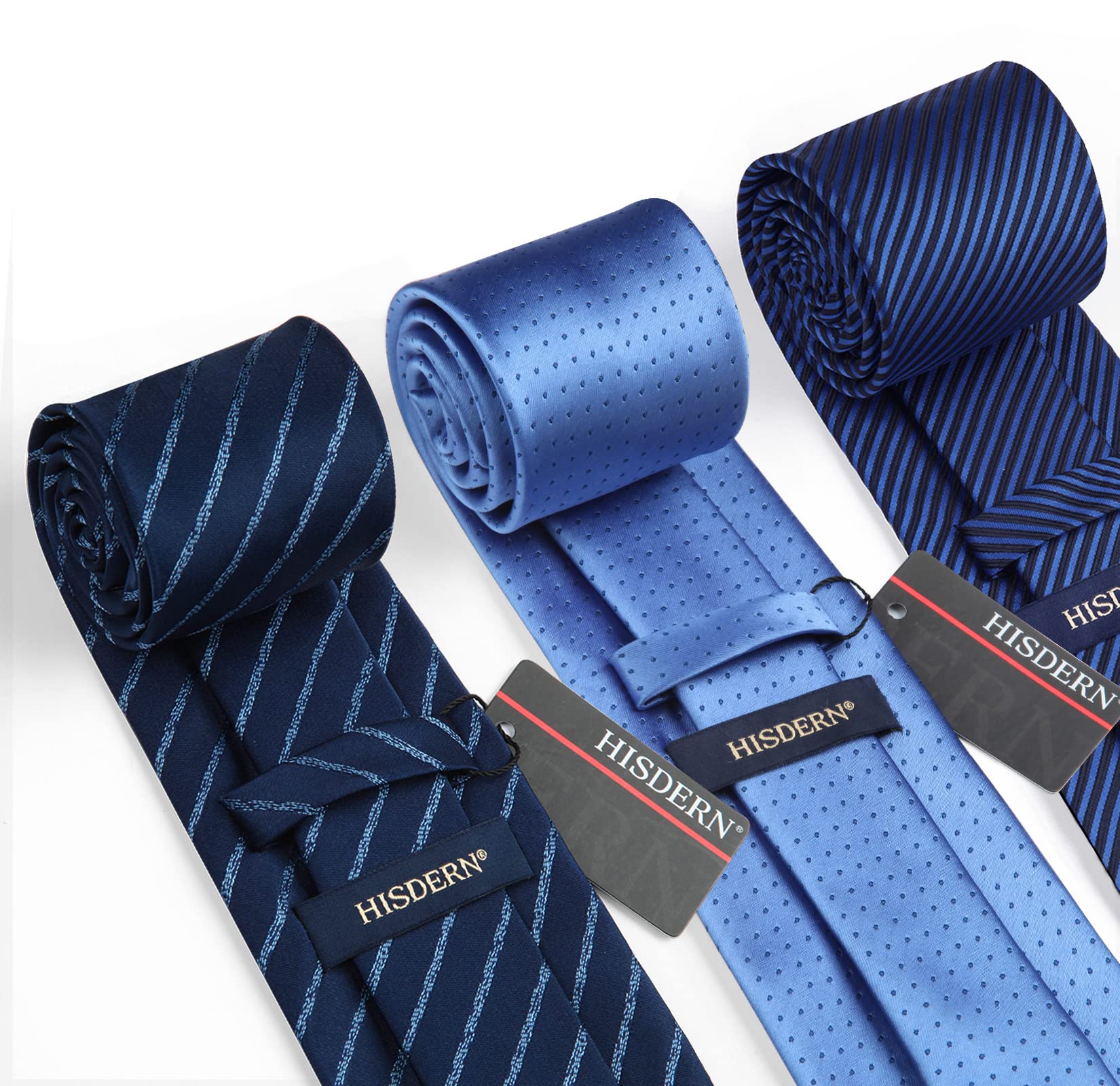 HISDERN Lot 3 PCS Ties for Men Business Ties and Pocket Square Sets with present Box Classic Silk Tie Collection & Handkerchief