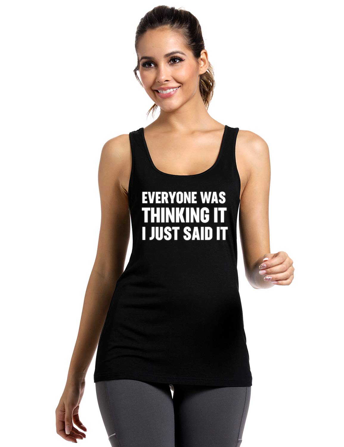 FANNOO Workout Tank Tops for Women-Womens Funny Saying Fitness Gym Sarcastic Racerback Sleeveless Shirts Black