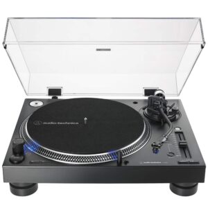 Audio-Technica Direct-Drive Professional DJ Turntable Black (AT-LP140XP-BK) with Essentials Bundle Includes Protective Turntable Platter and Vinyl Record Cleaning System