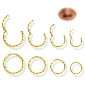 Jstyle 8 Pcs 16G 316L Surgical Steel Gold Nose Rings Hoops Septum Rings Lip Rings Hypoallergenic Nose Clicker Ring Tragus Helix Cartilage Daith Rook Sleeper Earring Body Piercing Jewerly for Women Men