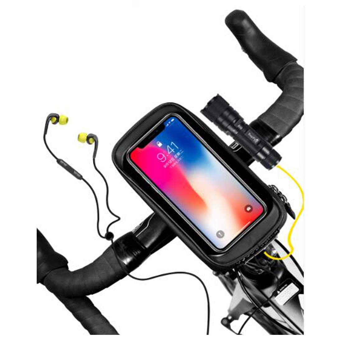 Bike Handlebar Bag, Waterproof Bicycle Frame Handlebar Bag Accessories Cycling Front Top Tube Pouch Pannier Bike Phone Mount Holder Stand for iPhone 15 14 13 12 11 Pro MAX XS XR Smartphone up to 6.7''