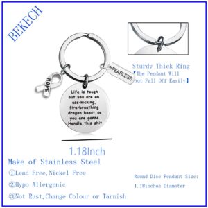 BEKECH Cancer Fighter Gift Awareness Ribbon Charm Cancer Survivor Keychain Life Is Tough But You Are Gonna Handle This Shit Keychain Survivor Recovery Jewelry Cancer Awareness Gifts (Silver)