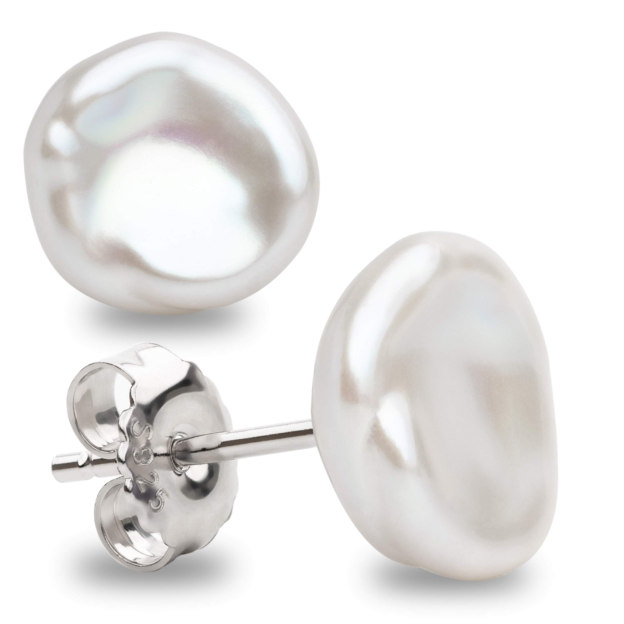 Woman Pearl Earrings Freshwater Cultured Keshi Pearls in White and Gray by SECRET & YOU | Sterling Silver 925 | Available in 10 sizes from 7-8 mm to 15-16 mm