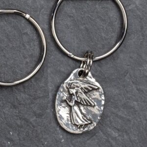 DANFORTH Guardian Angel Keyring, Handcrafted Pewter, 1” by ¾”, Made In USA