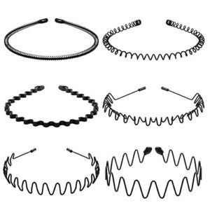 Lurrose 6Pcs Unisex Wavy Headband Metal Men Hair Band Elastic Non Slip Hair Hoop Sports Fashion Headwear for Women Menf