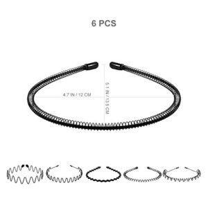 Lurrose 6Pcs Unisex Wavy Headband Metal Men Hair Band Elastic Non Slip Hair Hoop Sports Fashion Headwear for Women Menf