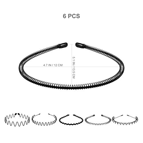 Lurrose 6Pcs Unisex Wavy Headband Metal Men Hair Band Elastic Non Slip Hair Hoop Sports Fashion Headwear for Women Menf