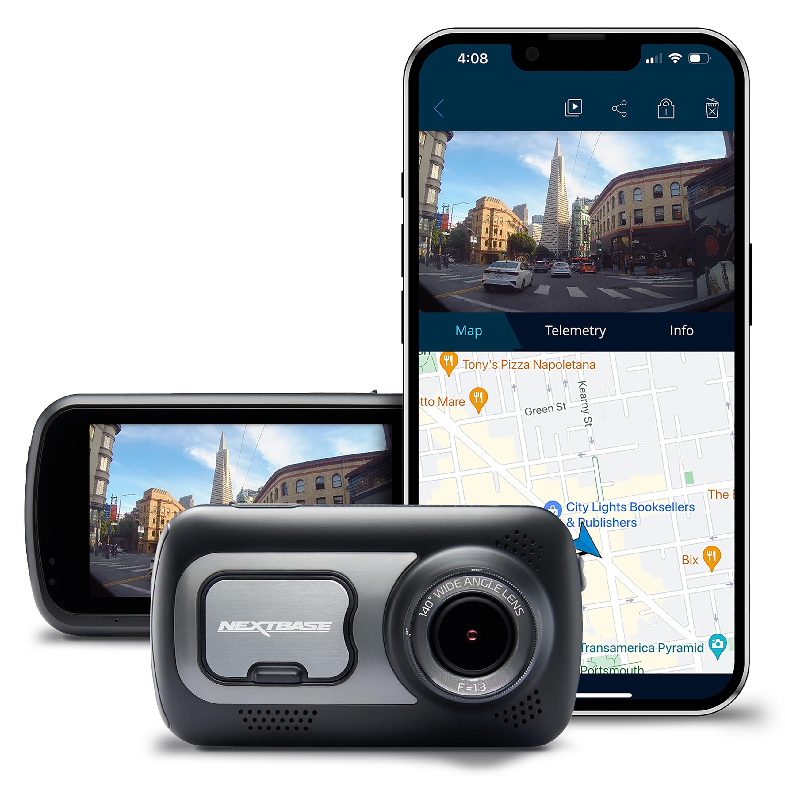 Nextbase 522GW Dash Cam 1440P/30fps Quad HD w/Wi-Fi, Bluetooth, 10Hz GPS with Built-in Alexa, Night Vision, Parking Mode, 280/360 Degree Dual 6 Lane Wide Recording