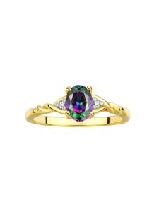 rylos rings for women 14k gold plated silver classic style birthstone ring 7x5mm oval gemstone & diamonds june alexandrite jewelry for women size 8