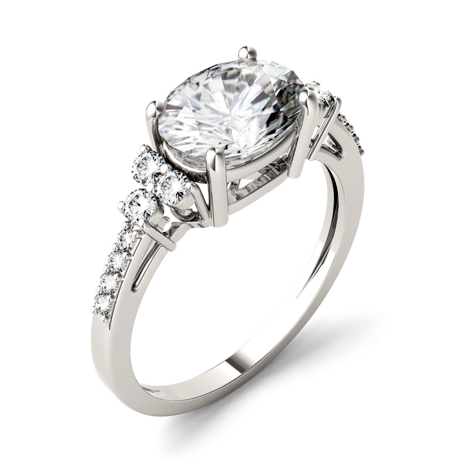 14K White Gold Moissanite by Charles & Colvard 9x7mm Oval Engagement Ring-size 7 2.30cttw DEW