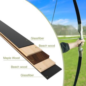 Black Hunter Takedown Longbow, GLURAK 60" Wooden Archery Bow Hunting Bow - Right Hand Bow for Beginner Training Practice, 40lb