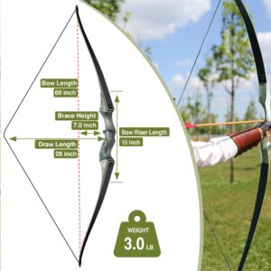 Black Hunter Takedown Longbow, GLURAK 60" Wooden Archery Bow Hunting Bow - Right Hand Bow for Beginner Training Practice, 40lb