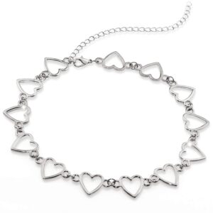 suyi choker necklace - simple heart chain choker statement clavicle necklace gift for women necklace jewerly heartsilver