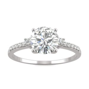 charles & colvard created moissanite 7mm round cut engagement ring for women | 1.31 cttw dew | lab grown | solid 14k white gold with rhodium | size 7