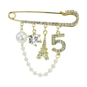 Mamfous Vintage Crown Number 5 Lapel Pins and Brooches for Women Rhinestone Jewelry with Simulated Pearl