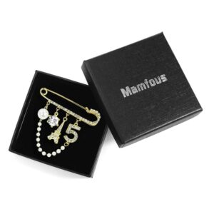 Mamfous Vintage Crown Number 5 Lapel Pins and Brooches for Women Rhinestone Jewelry with Simulated Pearl